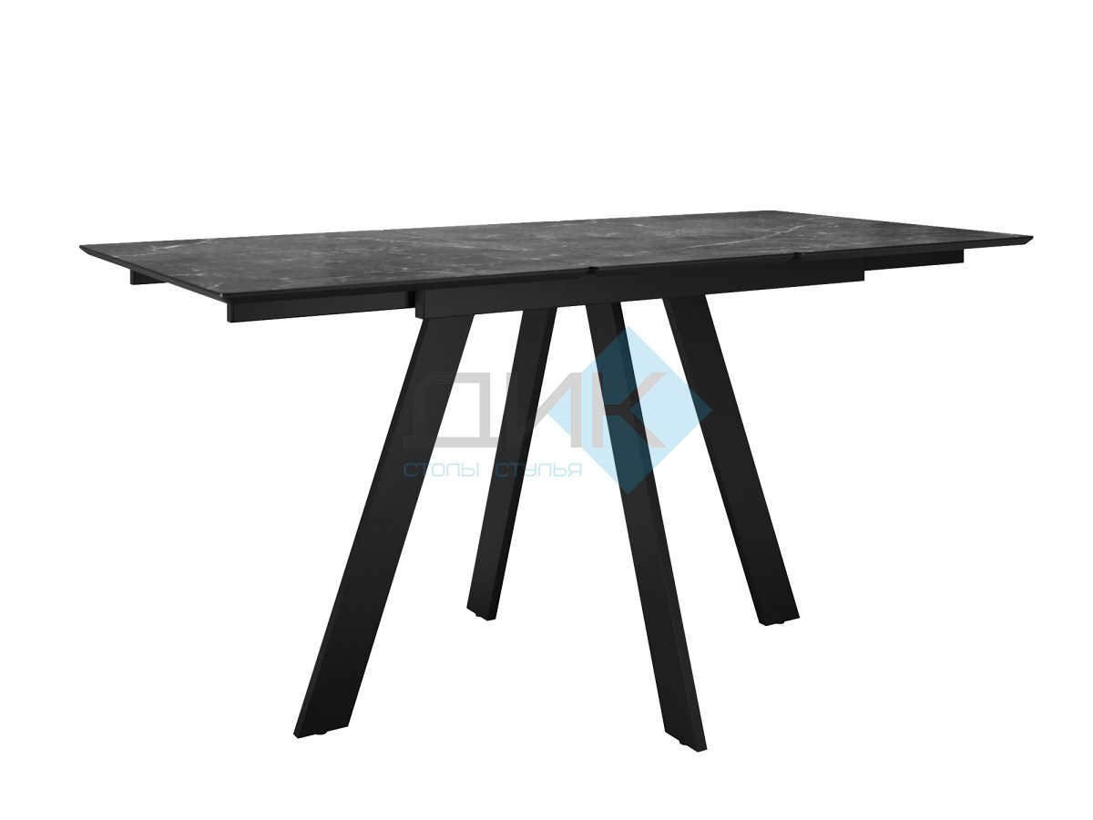 Стол DikLine DKD120, керамика 120(160)х80, мрамор черный матовый, опоры черные (2 уп.)