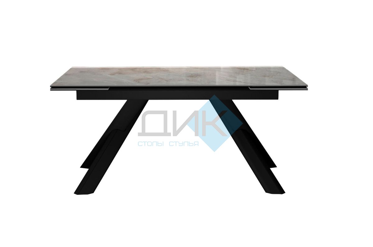 Стол DikLine DKX140 керамика Italian Grey (глянец серый), подстолье черное, опоры черные (2уп.)