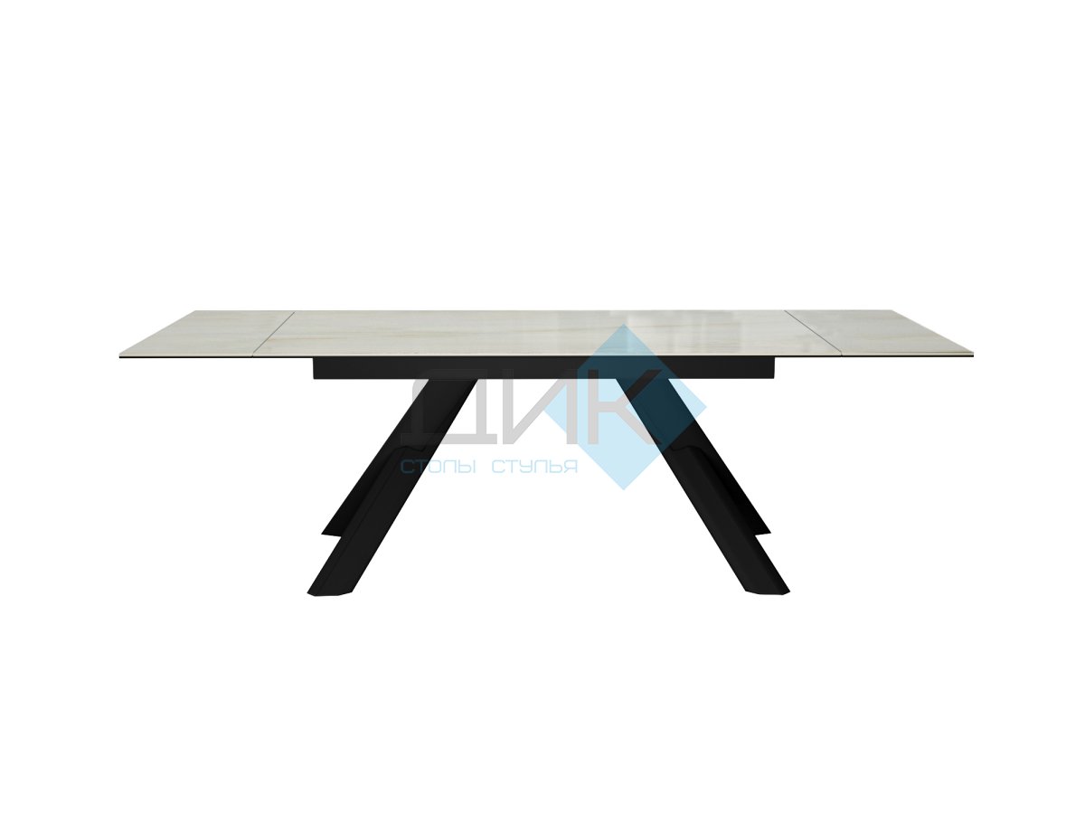 Стол DikLine DKX140 керамика глянец Ostra Bianco (мрамор глянец белый)/подстолье черное/опоры черные (2уп.)