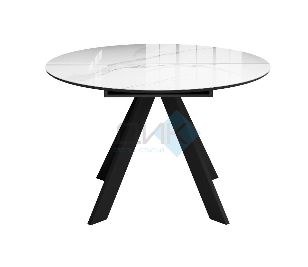 Стол DikLine SFC110 d1100 стекло Оптивайт Белый мрамор/подстолье черное/опоры черные
