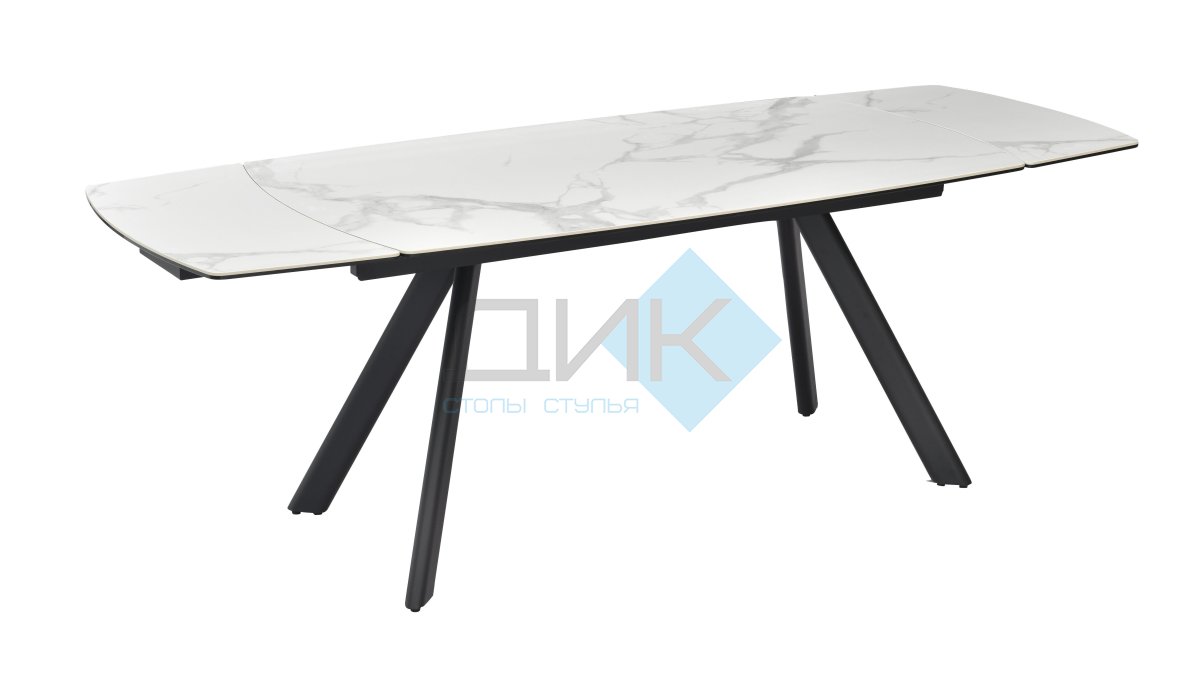 Стол DikLine KL160 керамика белый мрамор С39 глянец/опоры черные) (2 уп)