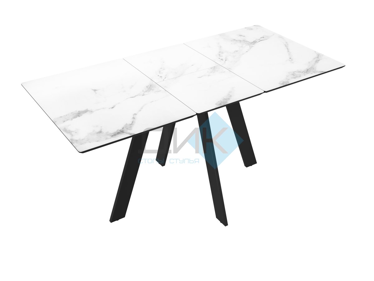 Стол DikLine DKD140, керамика 140(180)х80, мрамор белый матовый, опоры черные (2 уп.)