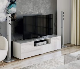 Glance тумба под ТВ тип 1 (белый/стекло белое глянец) 