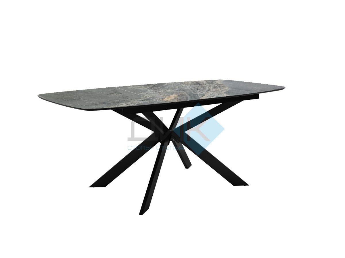 Стол DikLine BK140 керамика Nebula Gold (мрамор глянец серый), подстолье черное, опоры черные