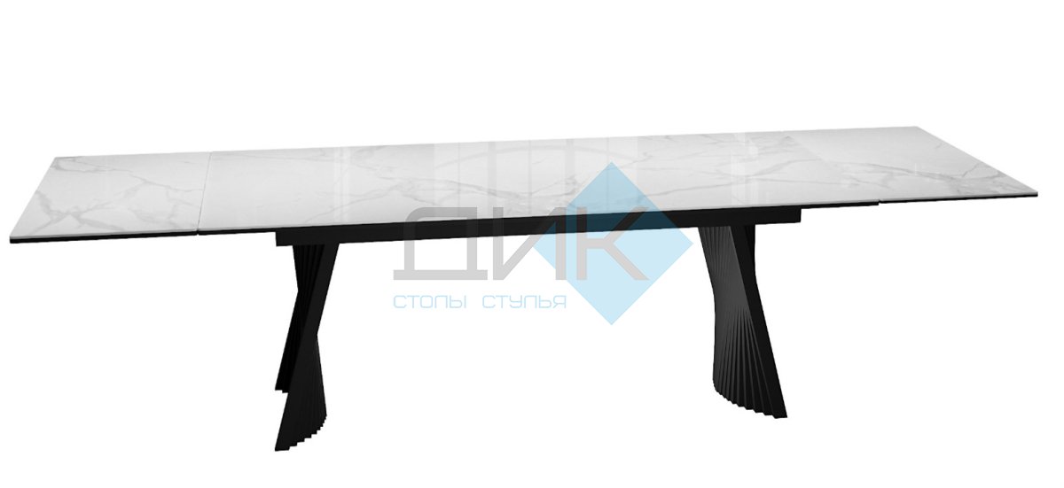 Стол DikLine KD180 керамика мрамор белый C39 глянец/опоры черные (2 уп)