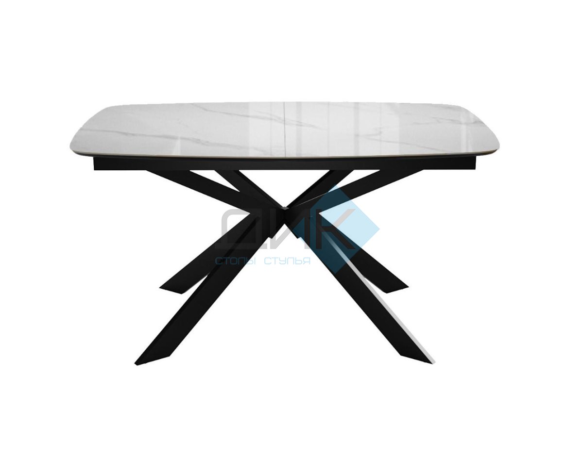 Стол DikLine BK140 керамика Carrara Gloss (мрамор глянец белый), подстолье черное, опоры черные