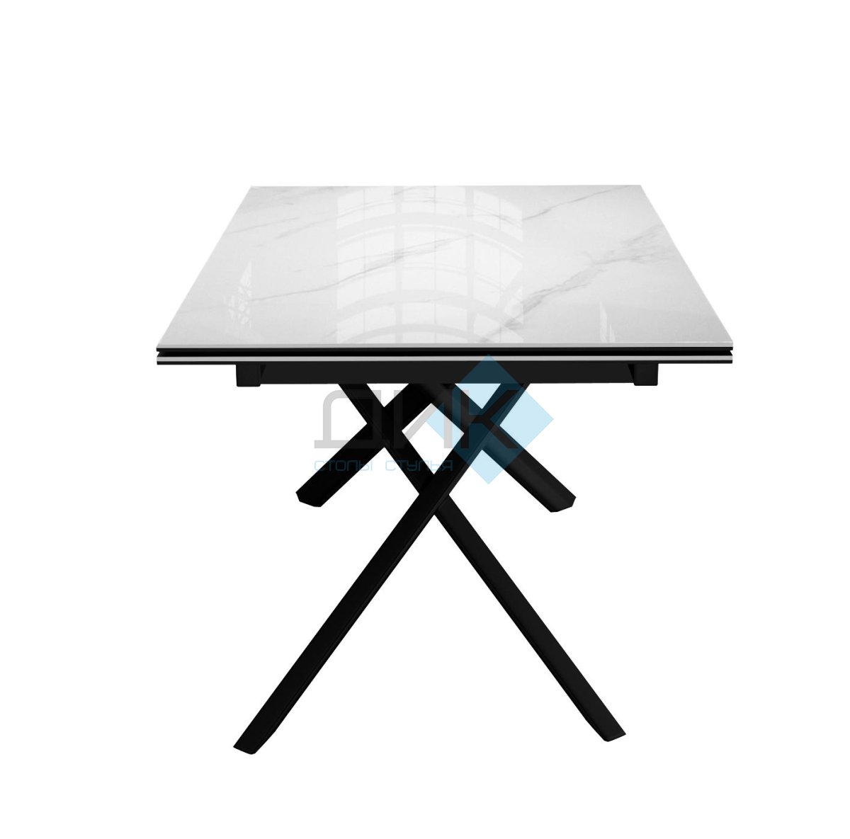 Стол DikLine DKX140 керамика Carrara Gloss (мрамор глянец белый), подстолье черное, опоры черные (2уп.)