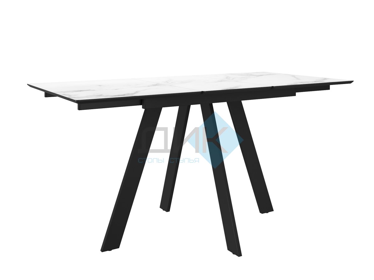 Стол DikLine DKD120, керамика 120(160)х80, мрамор белый матовый, опоры черные (2 уп.)