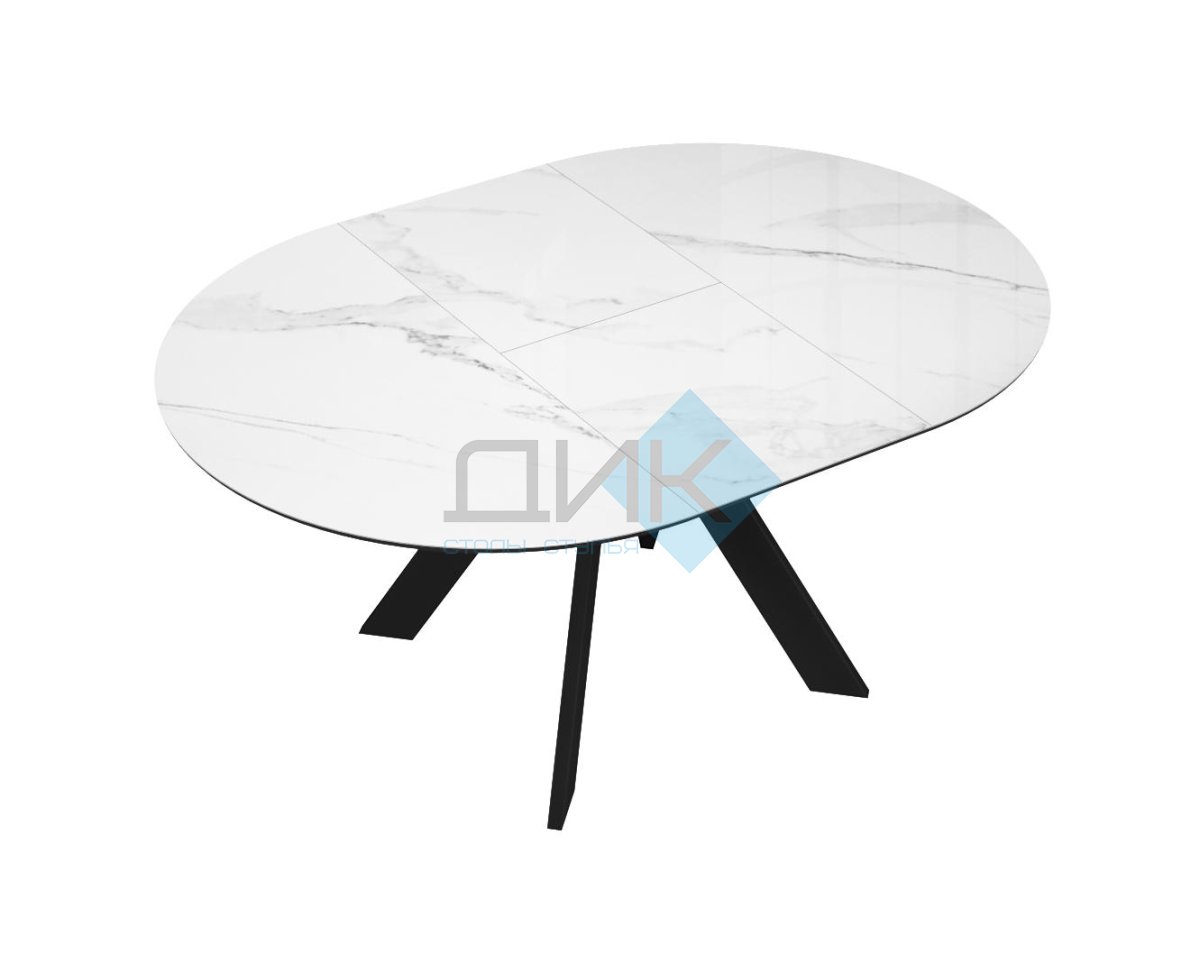 Стол DikLine SFC110 d1100 стекло Оптивайт Белый мрамор/подстолье черное/опоры черные