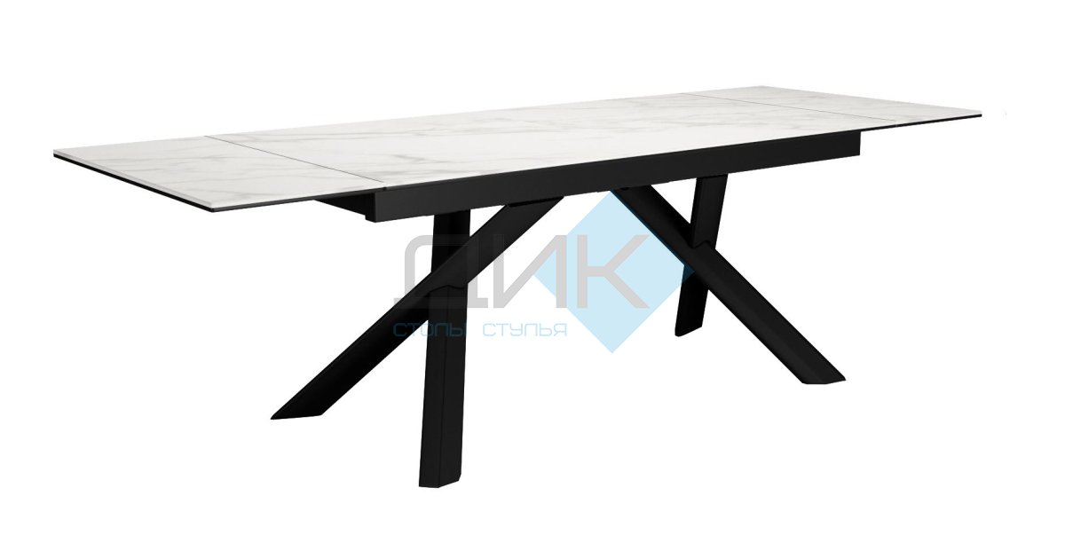 Стол DikLine KX160 керамика белый мрамор C39 глянец/опоры черные (2 уп)