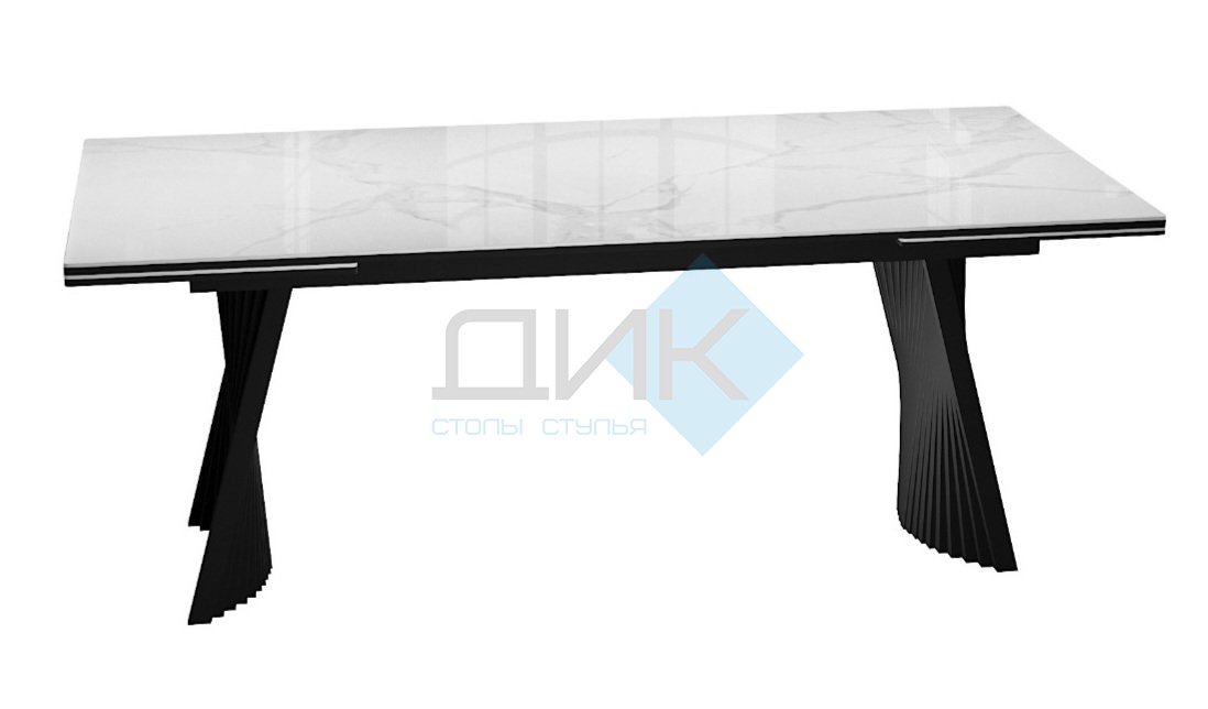 Стол DikLine KD180 керамика мрамор белый C39 глянец/опоры черные (2 уп)