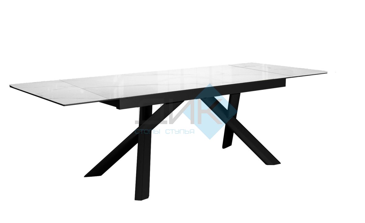 Стол DikLine DKX140 керамика Carrara Gloss (мрамор глянец белый), подстолье черное, опоры черные (2уп.)