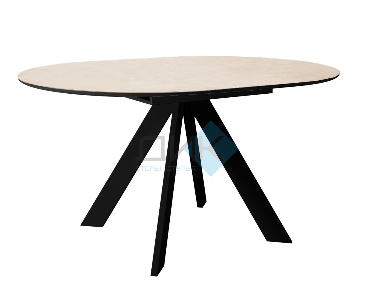 Стол DikLine SKC90 d900 Керамика Krater Perla (бежевый матовый)/подстолье черное/опоры черные