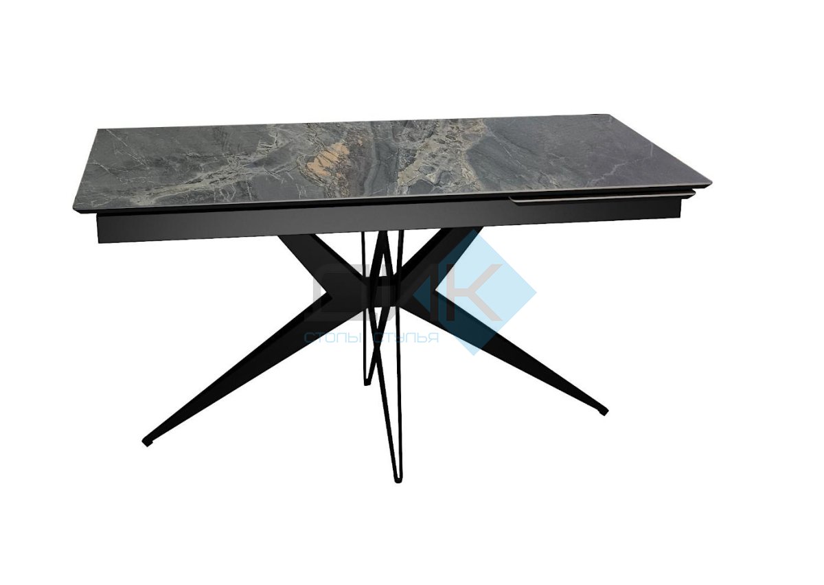 Стол DikLine DKS140 керамика Nebula Gold (мрамор глянец серый), подстолье черное, опоры черные (2уп.)
