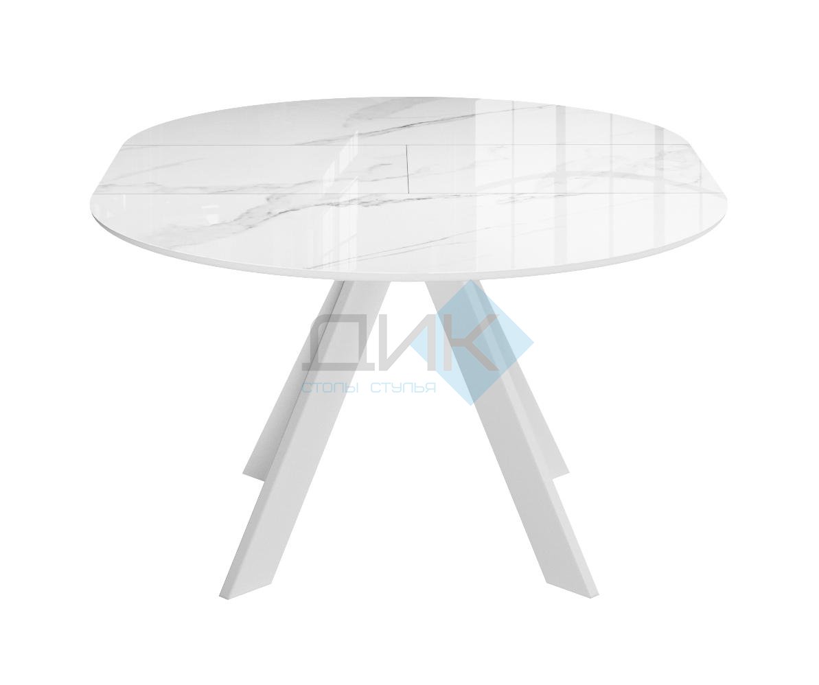 Стол DikLine SFC110 d1100 стекло Оптивайт Белый мрамор/подстолье белое/опоры белые
