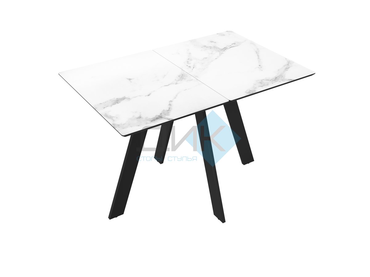Стол DikLine DKD120, керамика 120(160)х80, мрамор белый матовый, опоры черные (2 уп.)
