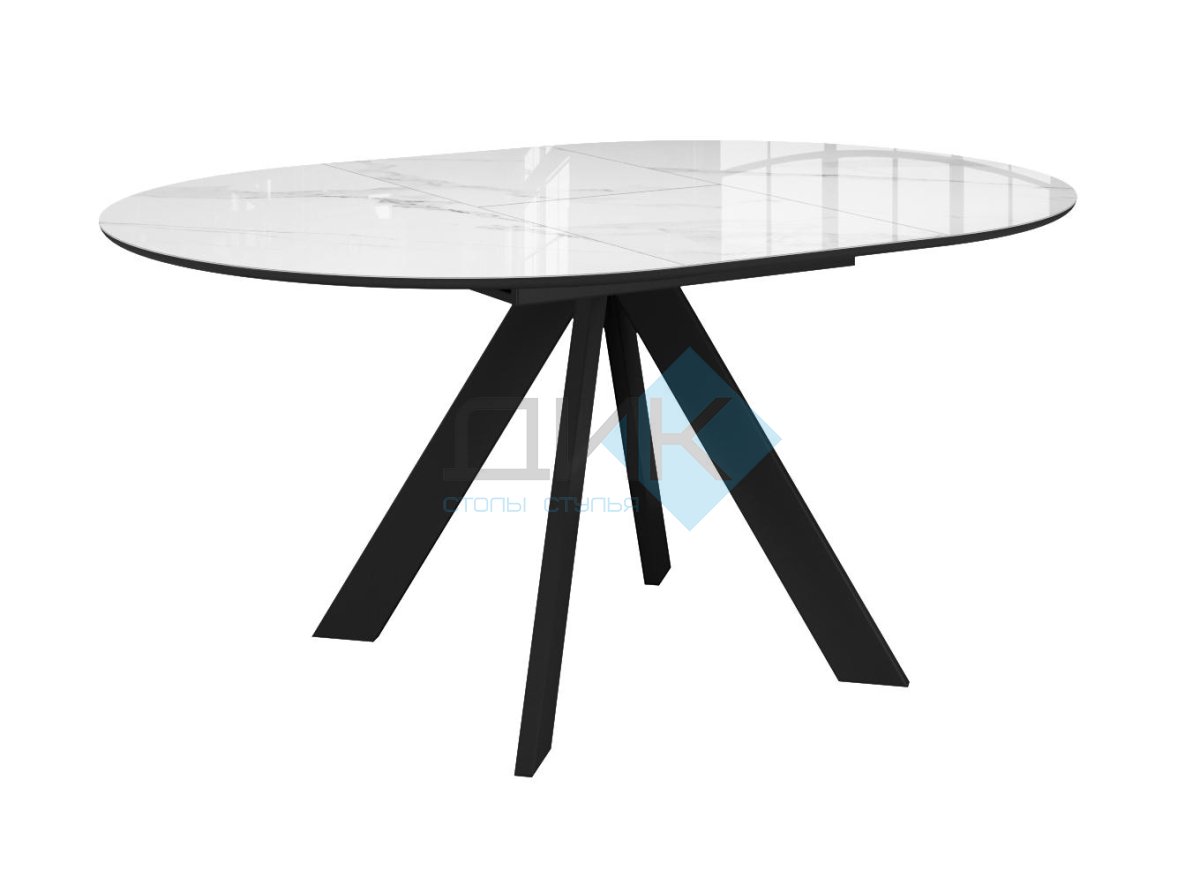 Стол DikLine SFC100 d1000 стекло Оптивайт Белый мрамор/подстолье черное