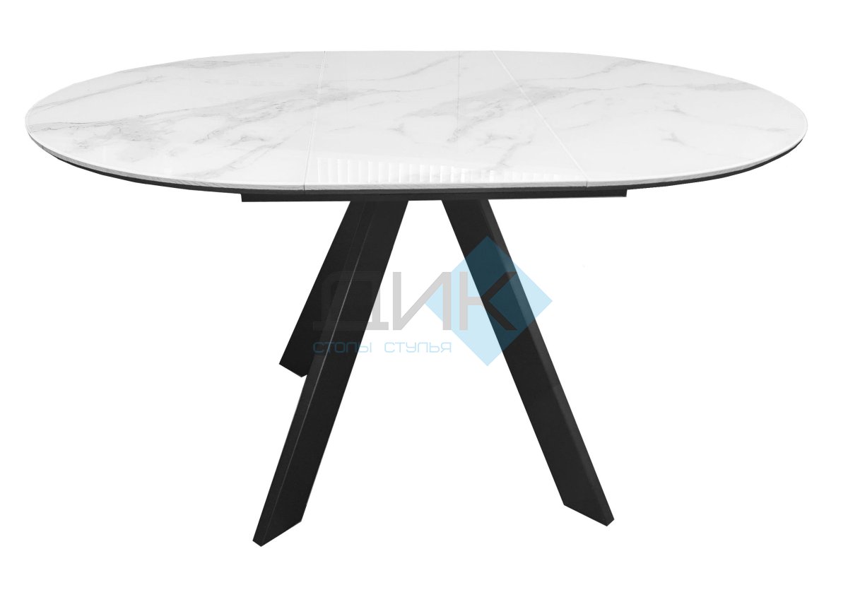 Стол DikLine SFC110 d1100 стекло Оптивайт Белый мрамор/подстолье черное/опоры черные