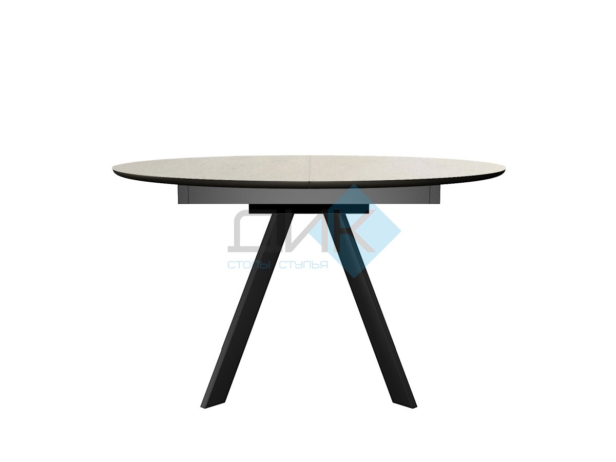 Стол DikLine SKC120 d1200 Керамика Krater Perla (бежевый матовый)/подстолье черное/опоры черные