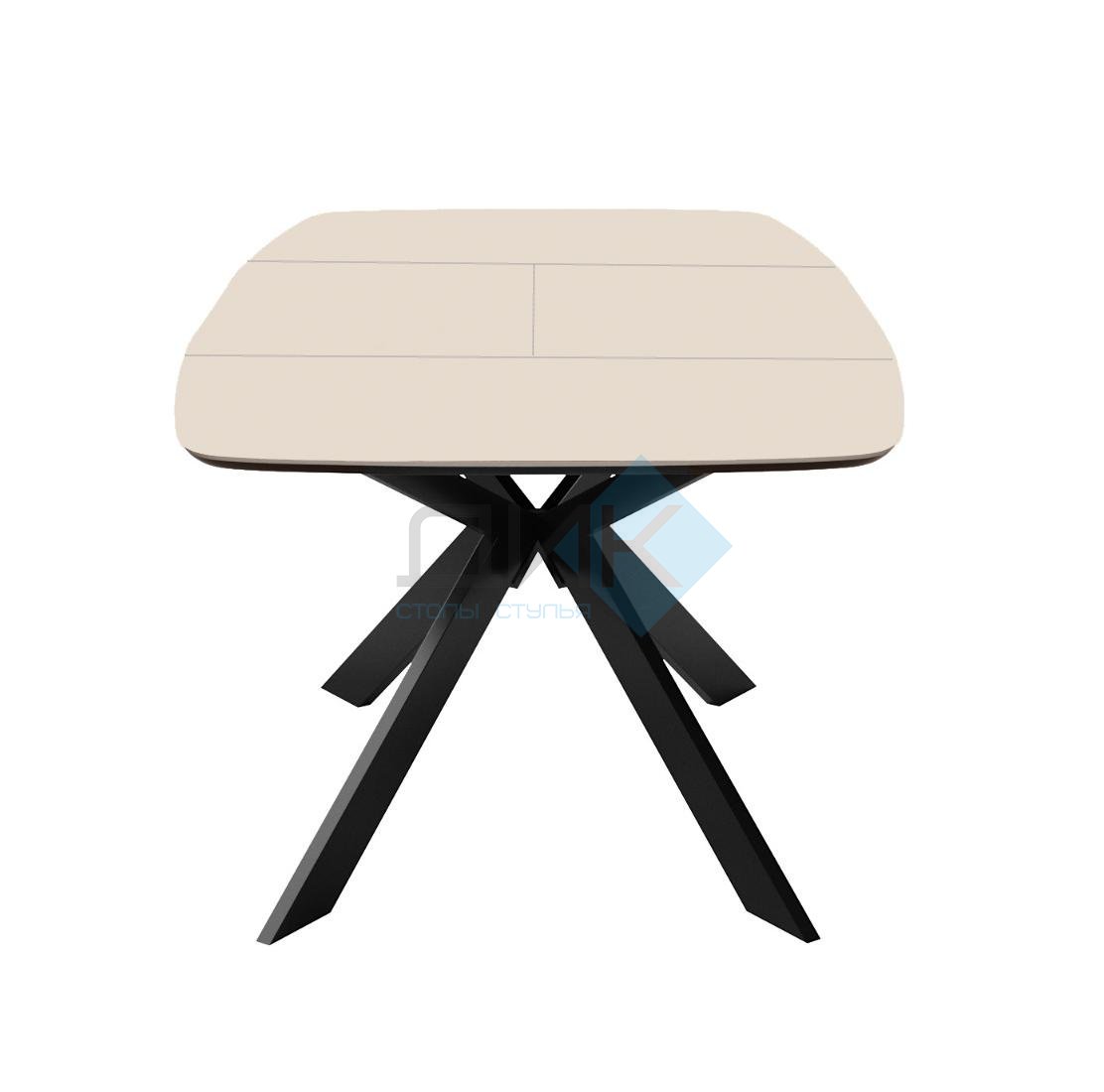 Стол DikLine BK140 керамика Krater Perla (бежевый матовый), подстолье черное, опоры черные
