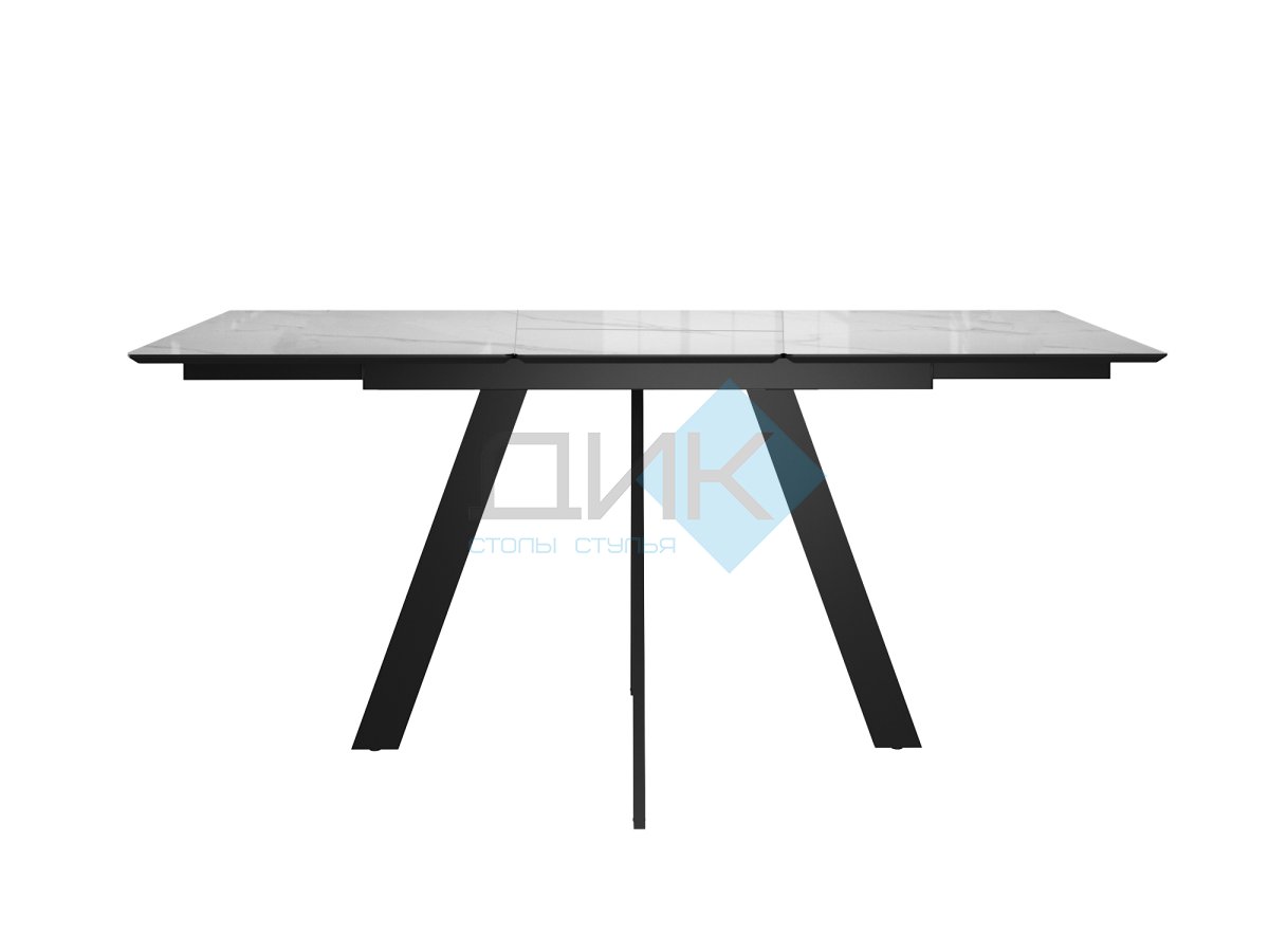 Стол DikLine DKD140 керамика 140(180)х80, Carrara Gloss (мрамор глянец белый), опоры черные (2уп.)