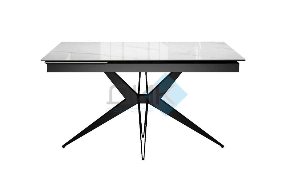 Стол DikLine DKS140 керамика Carrara Gloss (мрамор глянец белый), подстолье черное, опоры черные (2уп.)