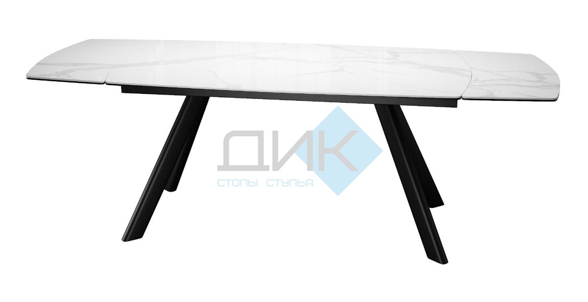 Стол DikLine KL160 керамика белый мрамор С39 глянец/опоры черные) (2 уп)