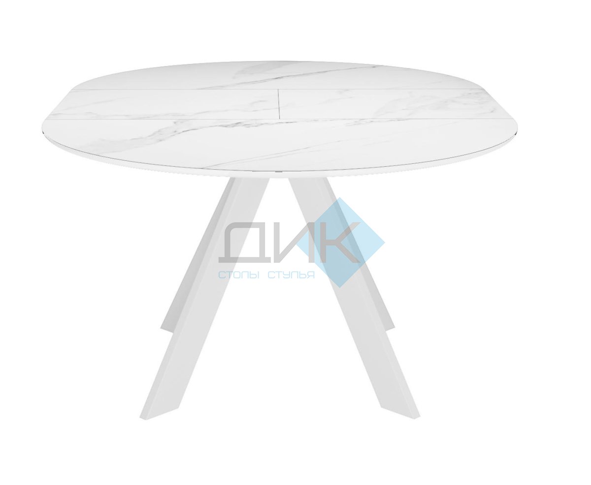 Стол DikLine SKC100 d1000 Керамика Белый мрамор/подстолье белое/опоры белые