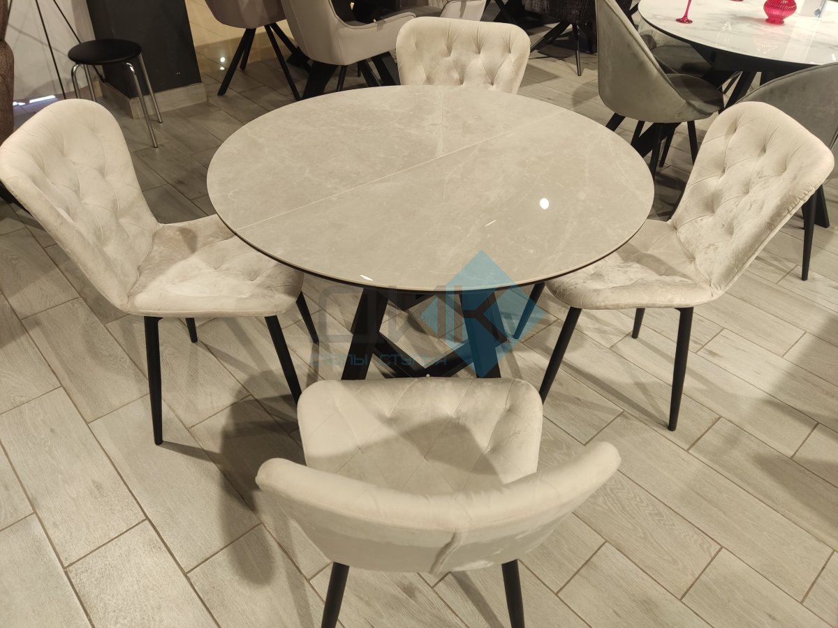 Стол DikLine SKZ100 d1000 Керамика Belgium Grey Polished/опоры черные  Образец в салоне Галеря Ремонта