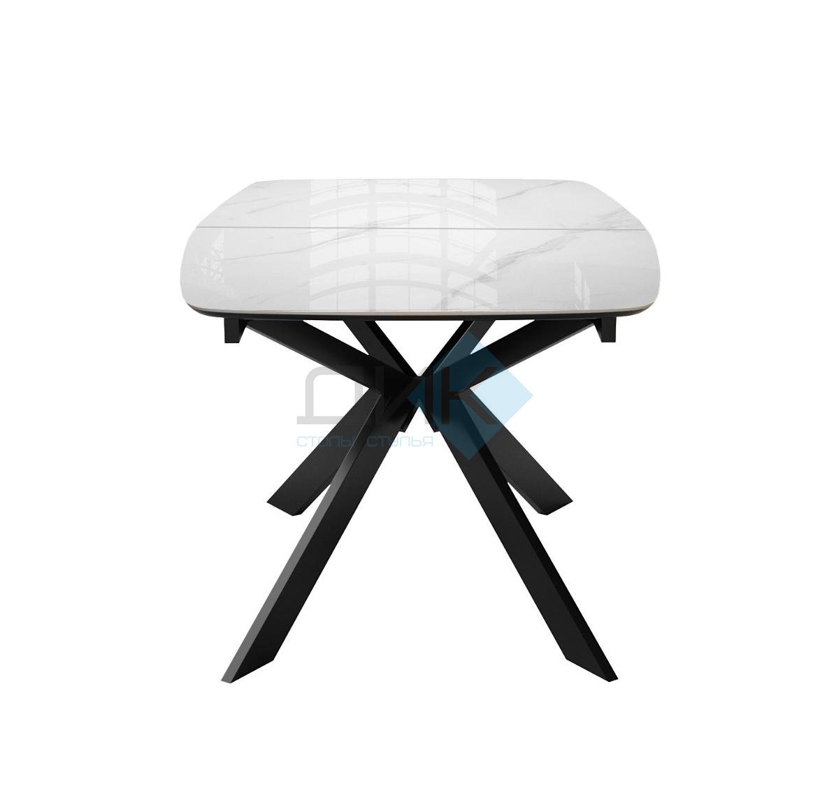 Стол DikLine BK140 керамика Carrara Gloss (мрамор глянец белый), подстолье черное, опоры черные