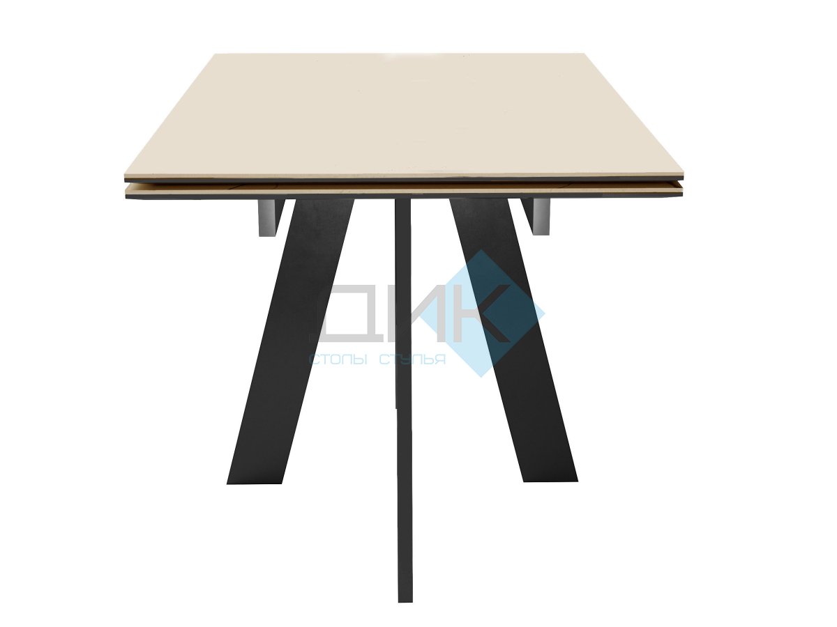 Стол DikLine SKM140 Керамика Krater Perla (бежевый матовый)/подстолье черное/опоры черные