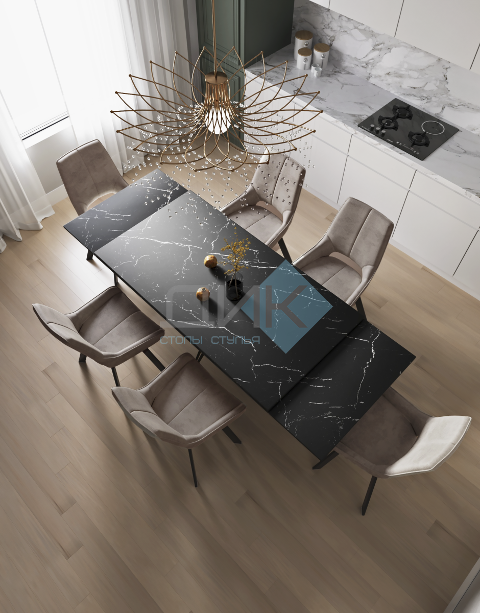 Обеденная зона: Стол DikLine KW160 + стулья Dikline 268 (6 шт)