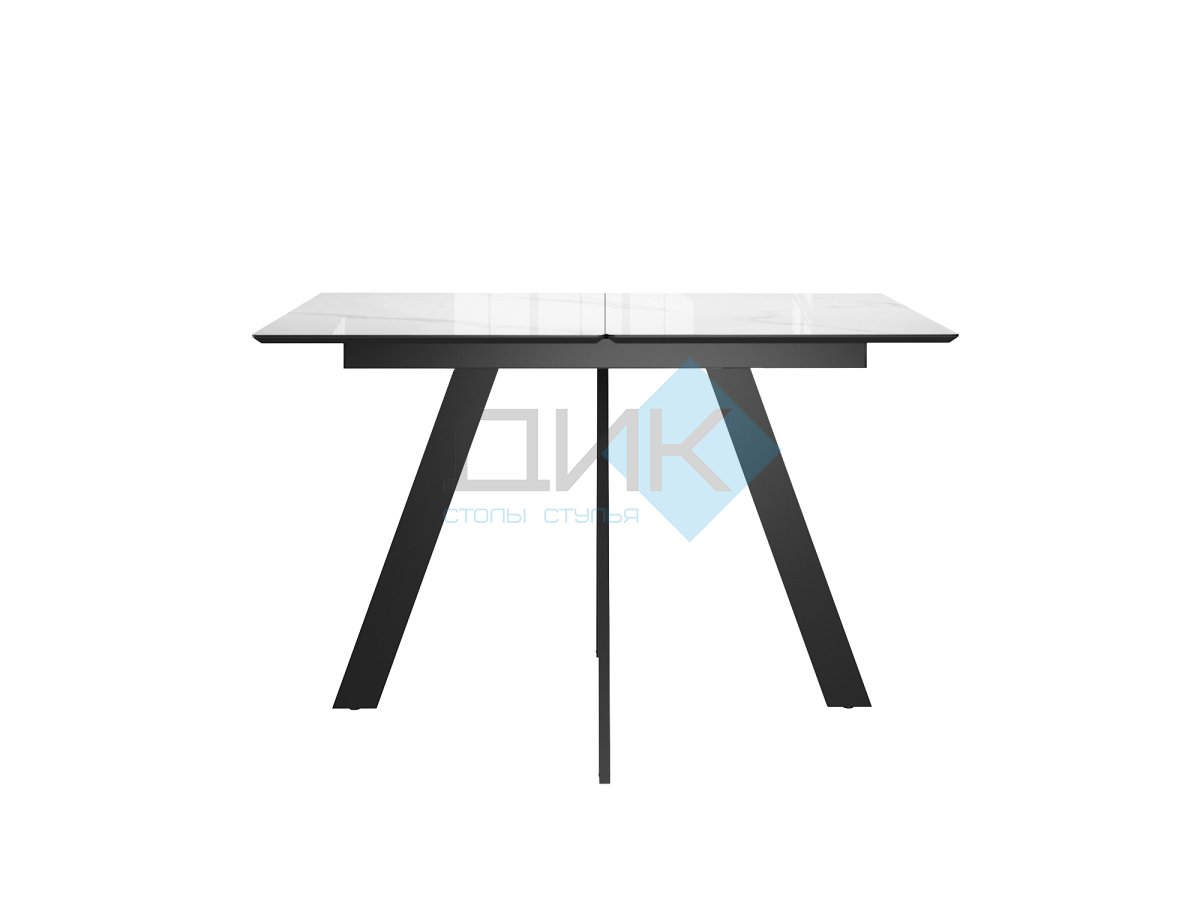 Стол DikLine DKD140 керамика 140(180)х80, Carrara Gloss (мрамор глянец белый), опоры черные (2уп.)