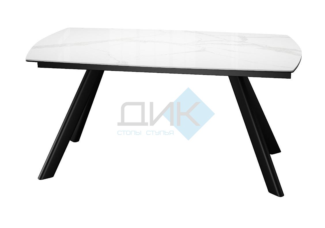 Стол DikLine KL160 керамика белый мрамор С39 глянец/опоры черные) (2 уп)