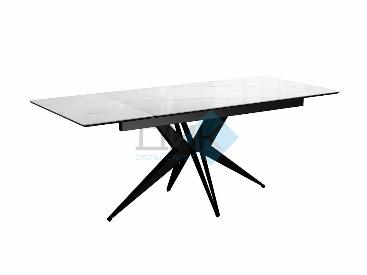 Стол DikLine DKS140 керамика Carrara Gloss (мрамор глянец белый), подстолье черное, опоры черные (2уп.)