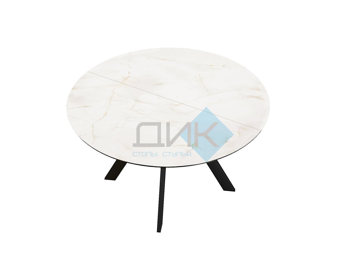 Стол DikLine SKC120 d1200 Керамика глянец Ostra Bianco (мрамор глянец белый)/подстолье черное/опоры черные