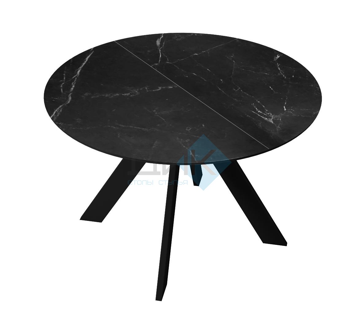 Стол DikLine SKC110 d1100 Керамика Черный мрамор/подстолье черное/опоры черные