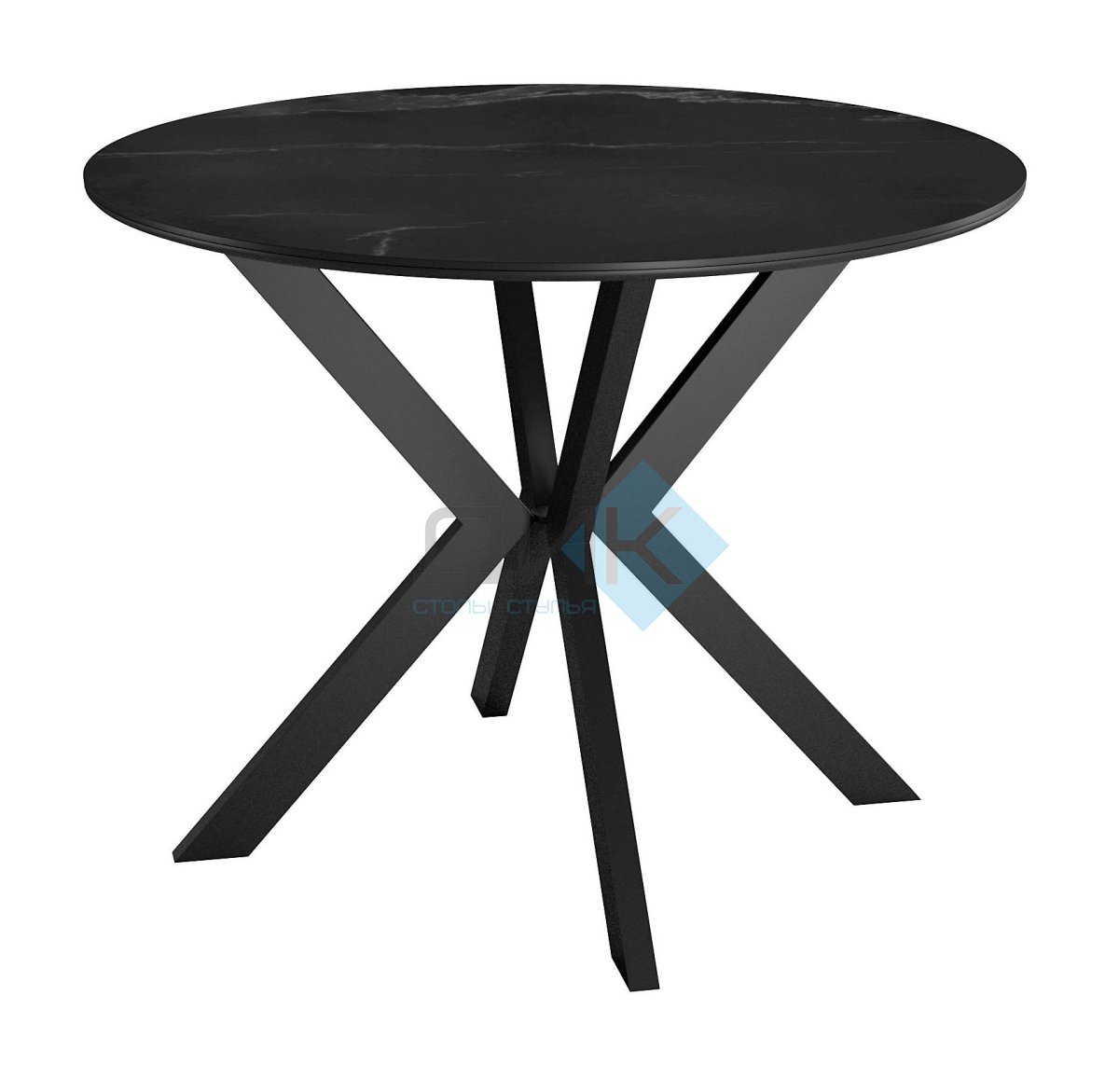 Стол DikLine RN90 d900 Керамика Черный мрамор/подстолье черное/опоры черные