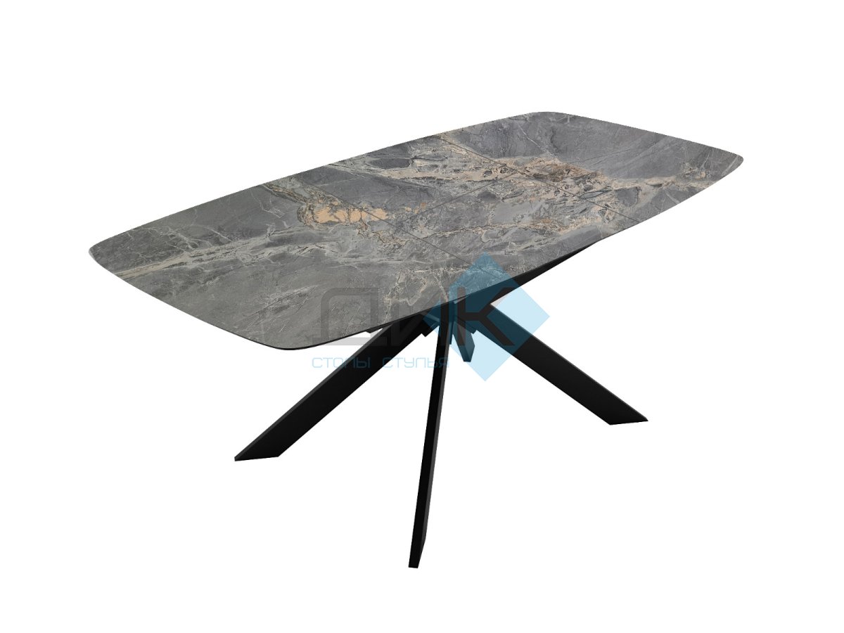 Стол DikLine BK140 керамика Nebula Gold (мрамор глянец серый), подстолье черное, опоры черные
