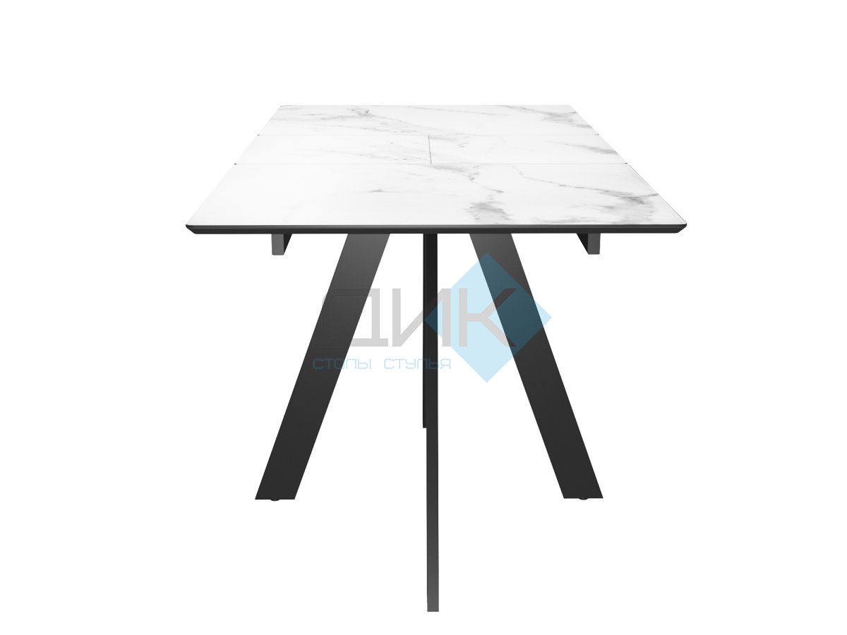 Стол DikLine DKD140, керамика 140(180)х80, мрамор белый матовый, опоры черные (2 уп.)