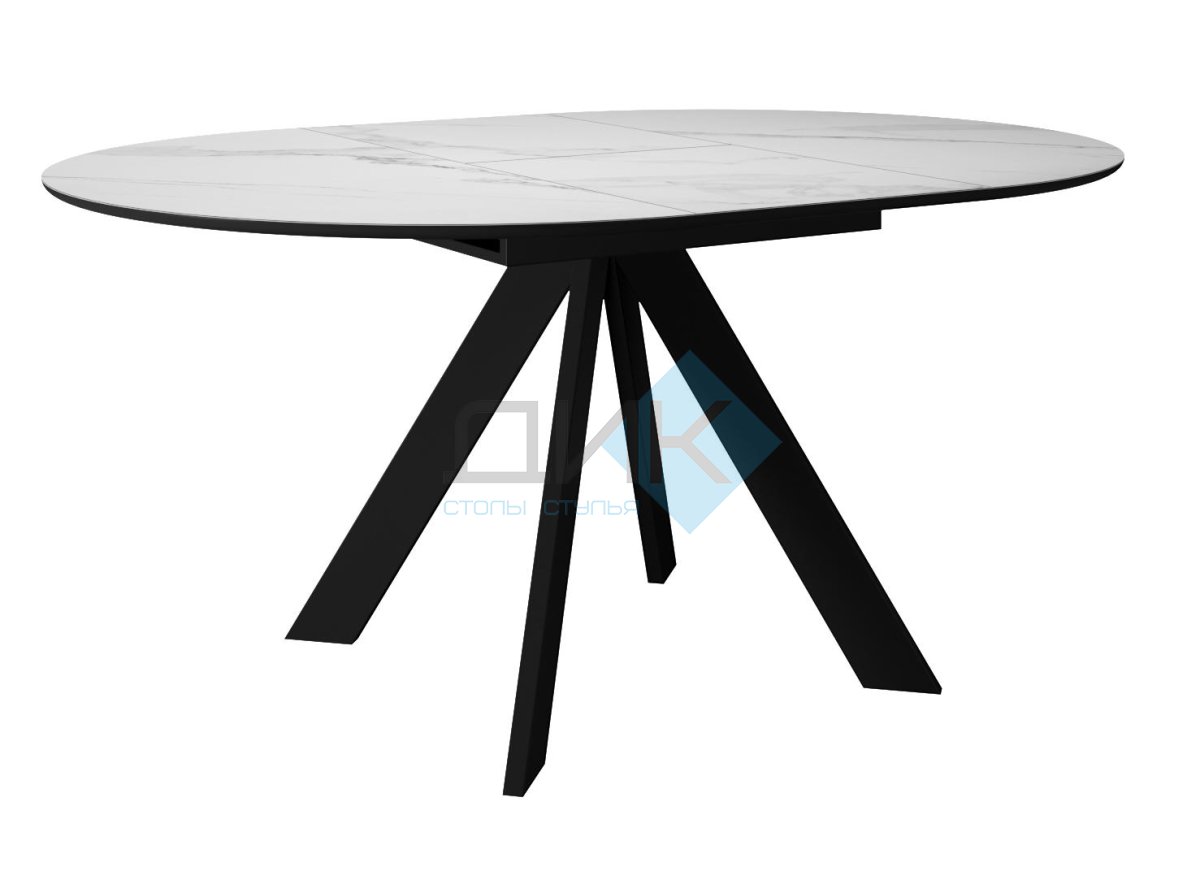Стол DikLine SKC100 d1000 Керамика Белый мрамор/подстолье черное/опоры черные