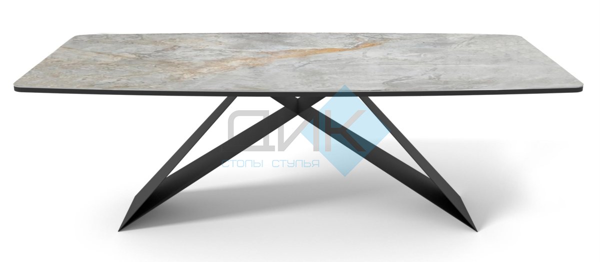 Стол DikLine SKY220 Керамика Titanium Silver River Polished/подстолье черное/опоры черные (2 уп.),