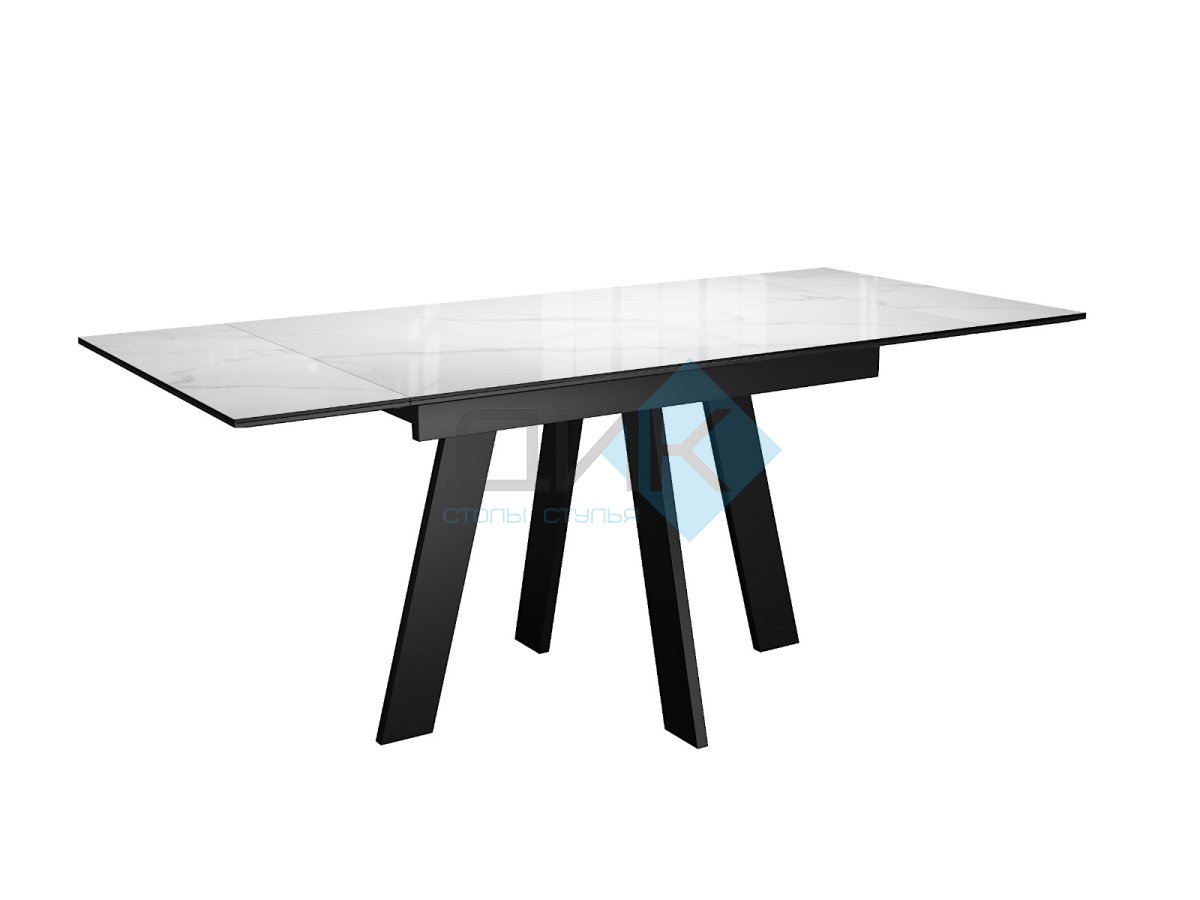 Стол DikLine SKM140 Керамика Carrara Gloss (мрамор глянец белый)/опоры черные