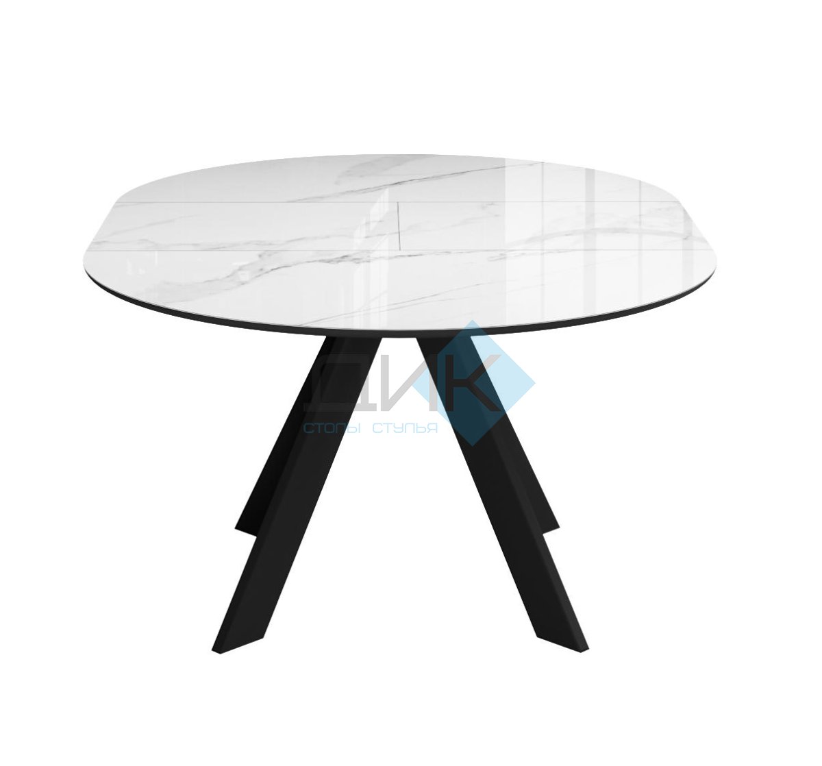 Стол DikLine SFC110 d1100 стекло Оптивайт Белый мрамор/подстолье черное/опоры черные