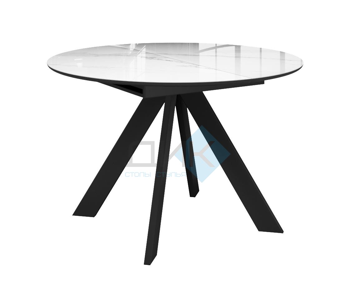 Стол DikLine SFC110 d1100 стекло Оптивайт Белый мрамор/подстолье черное/опоры черные