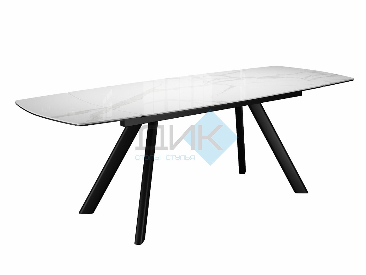 Стол DikLine KL160 керамика белый мрамор С39 глянец/опоры черные) (2 уп)