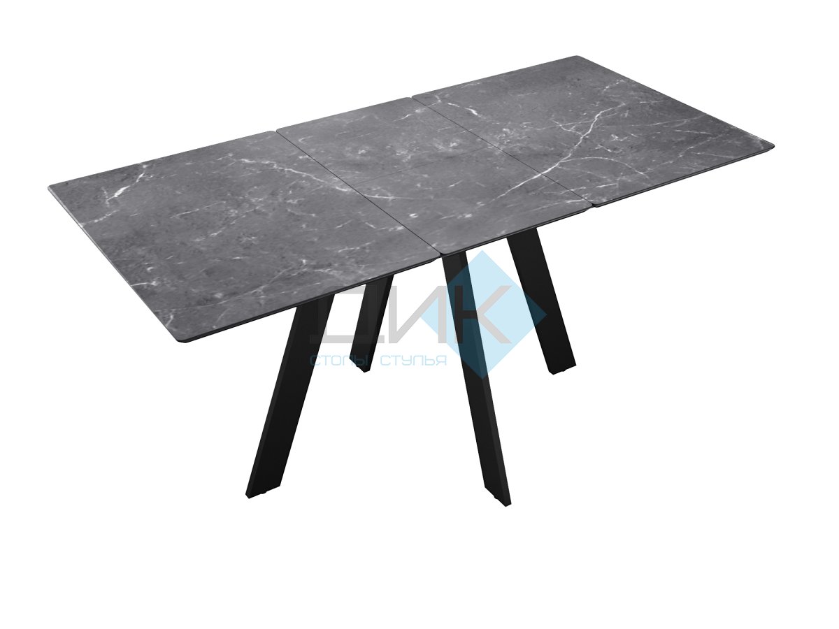 Стол DikLine DKD120, керамика 120(160)х80, мрамор серый матовый, опоры черные (2 уп.)
