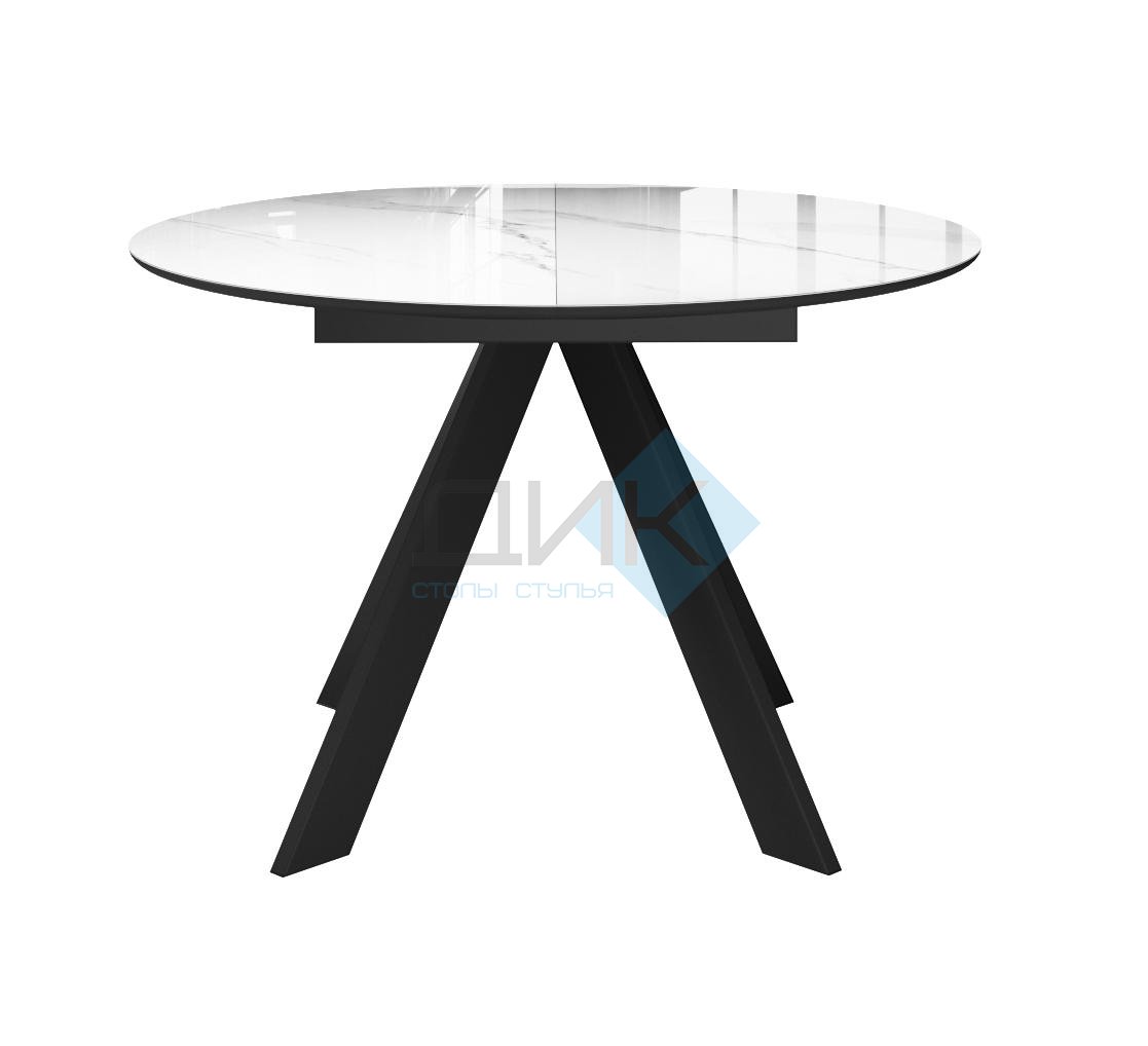 Стол DikLine SFC100 d1000 стекло Оптивайт Белый мрамор/подстолье черное