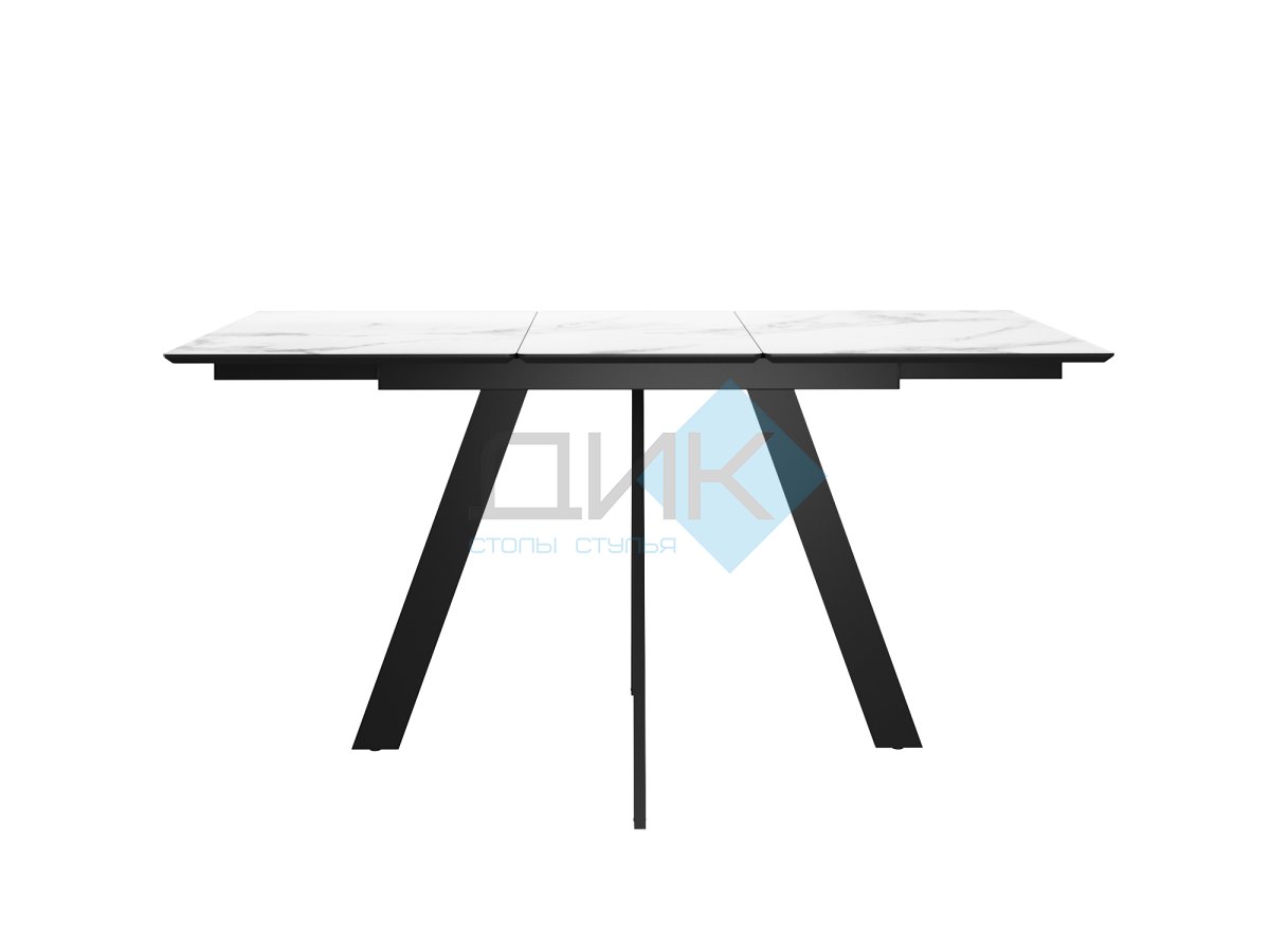 Стол DikLine DKD140, керамика 140(180)х80, мрамор белый матовый, опоры черные (2 уп.)