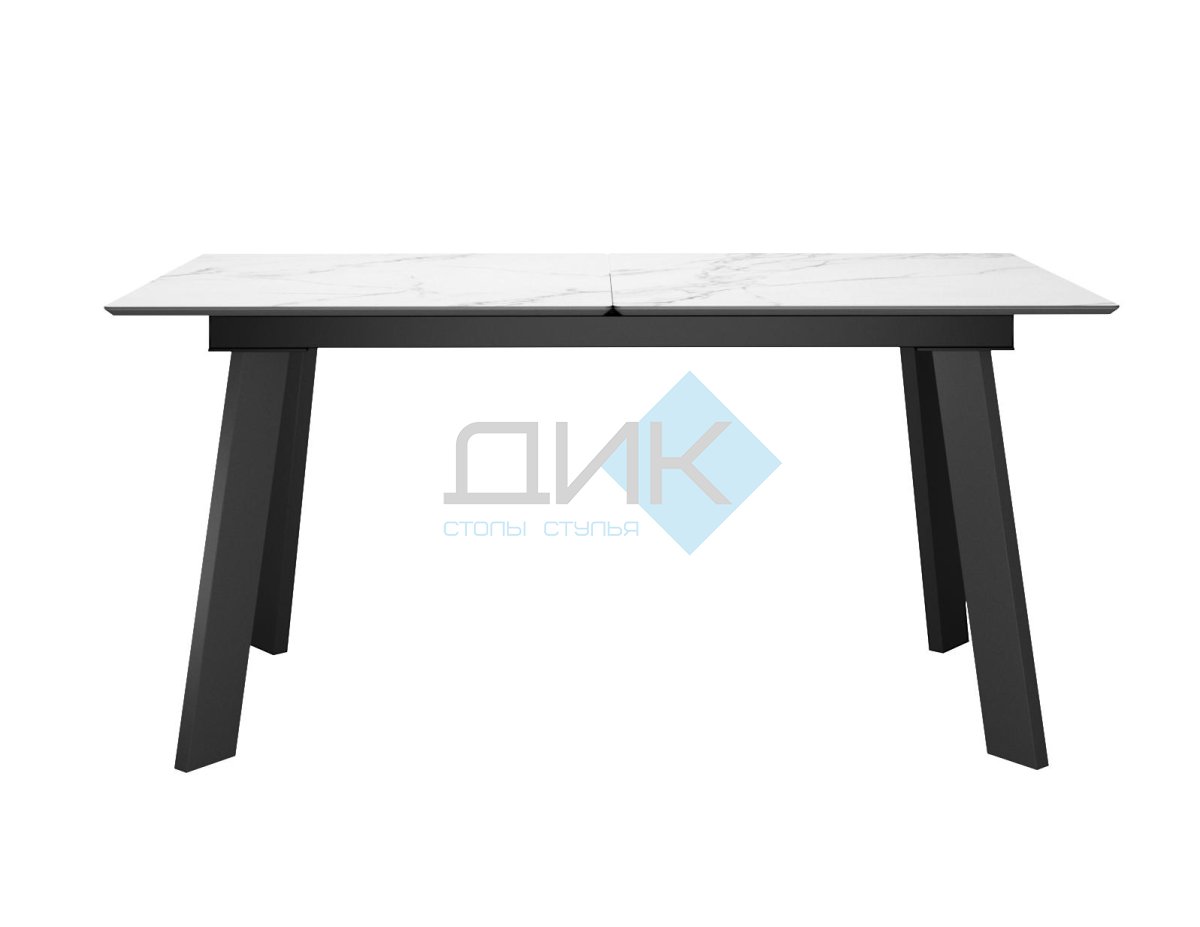 Стол DikLine DKH160, керамика 160(200)х90, мрамор белый матовый, опоры черные (2 уп.)